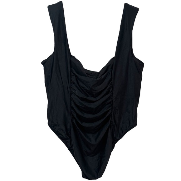 NEW J. Crew Black Ruched Square Neck One Piece Swimsuit Resort Beach Size 22 - Picture 5 of 13